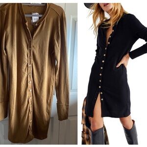 Free People NWT Gia Rib Long Sleeve Button Down Cotton Blend Cardigan Dress XL